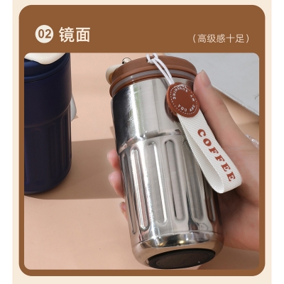 Picture of thermos cup for girls, high-looking stainless steel coffee cup, accompanying double drinking cup, portable student cup(brown lid white body)