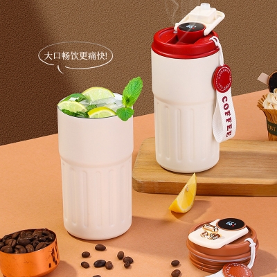 Picture of thermos cup for girls, high-looking stainless steel coffee cup, accompanying double drinking cup, portable student cup(black lid white body)