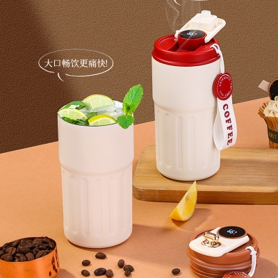 Picture of thermos cup for girls, high-looking stainless steel coffee cup, accompanying double drinking cup, portable student cup(white lid white body)