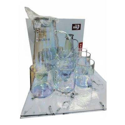 Picture of 6pcs cup 1 pcs jug BOROSILICATE TUMBLER AND PITCHER 7 pcs SET(7pcs jug set rainbow)