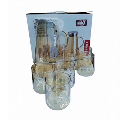 Picture of 6pcs cup 1 pcs jug BOROSILICATE TUMBLER AND PITCHER 7 pcs SET(7pcs jug set golden)
