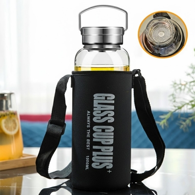 Picture of glass Water Bottle with Time Marker Creative Large Capacity Leakproof Drink Bottle(1500ml new 2)