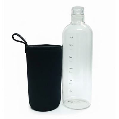 Picture of glass Water Bottle with Time Marker Creative Large Capacity Leakproof Drink Bottle(1000ml new shape)