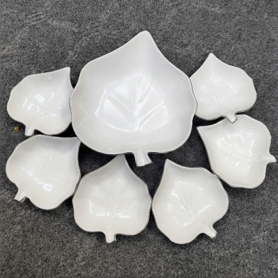 Picture of leaf design 7 Pcs Sweet Bowl Set Including Serving Dish , Oven Proof porcelain Ceramic Porcelain Snack Bowl Set,Ceramic Firni Set & bati, Soup & Firni Bati(new 7pcs pan pata design)