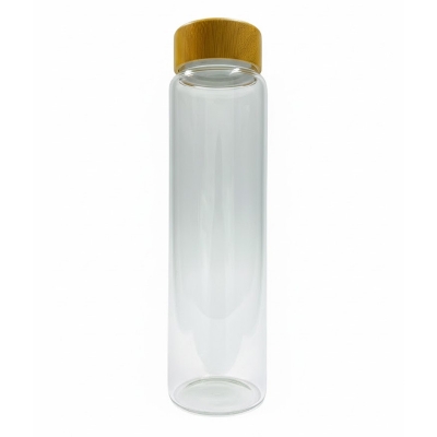 Picture of glass Water Bottle with Time Marker Creative Large Capacity Leakproof Drink Bottle FOR ALL(1000ml lid wooden)