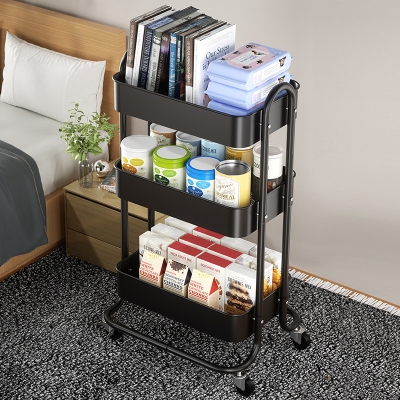 Picture of Binca 3 layer kitchen rack floor-to-ceiling multi-layer movable trolley rack bathroom rotating mobile rack(multicolour)