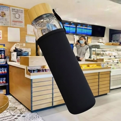 Picture of portable large-capacity single-layer sports glass high borosilicate material outdoor water cup(1000ml wooden lid)