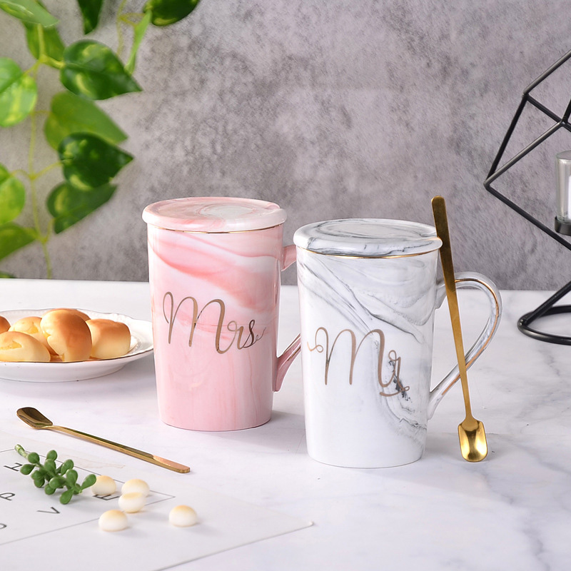 Picture of Mr Mrs Couple Cup and Mug Gift  Ceramic Coffee Mug Marble Pattern Home Drinkware Lovers Gift Wedding Gift(Mrr and mrs large)