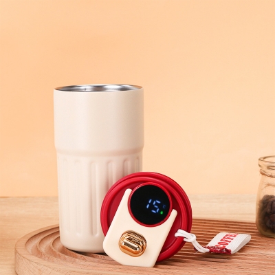 Picture of New  thermos cup high-looking stainless steel coffee cup, accompanying double drinking cup, portable student cup(white body red lid)