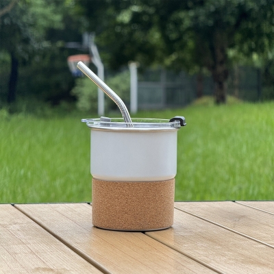 Picture of American ins style double layer stainless steel coffee cup insulated cup straw cup home office men and women portable cup bottle(400 ml white)