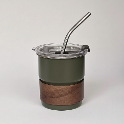 Picture of 600ml American ins style double layer stainless steel coffee cup insulated cup straw cup home office men and women portable cup bottle(green 400 ml)