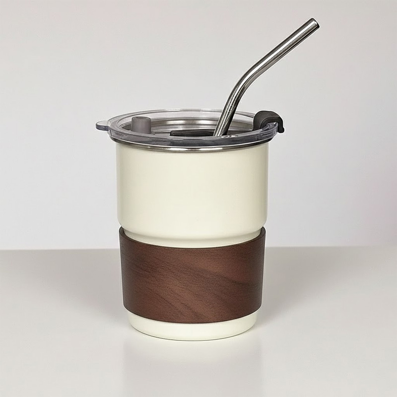Picture of 600ml American ins style double layer stainless steel coffee cup insulated cup straw cup home office men and women portable cup bottle(white 400ml)