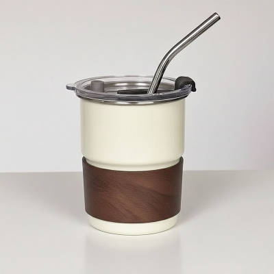 Picture of 600ml American ins style double layer stainless steel coffee cup insulated cup straw cup home office men and women portable cup bottle(white 400ml)