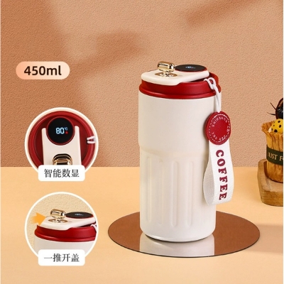 Picture of thermos cup for girls, high-looking stainless steel coffee cup, accompanying double drinking cup, portable student cup(red lid white body)