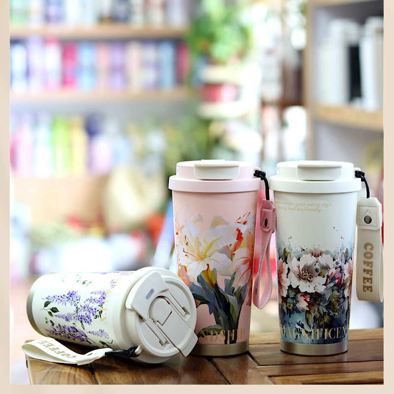 Picture of thermos cup for girls, high-looking stainless steel coffee cup, accompanying double drinking cup, portable student cup(3d mug without led)