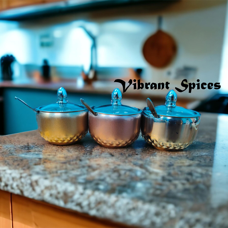 Picture of Kitchen Stainless Steel Seasoning Condiment Pot Lovely Design Spice Salt Sugar Container Pepper Jar Tool with glass Lid(multicolour 1 pcs)