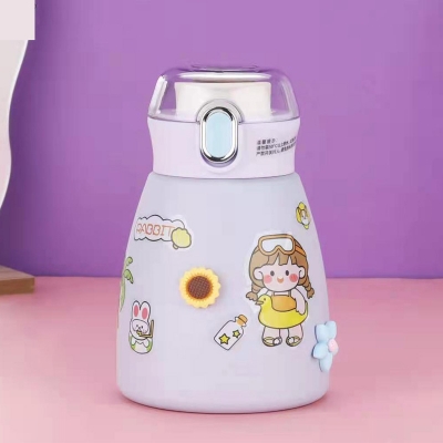 Picture of Big Belly Children's Thermos Cup Women's Good-looking Simple Cute Creative Portable 304 Children's Cup Gift with sticker(purple)