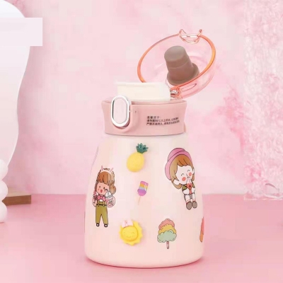 Picture of Big Belly Children's Thermos Cup Women's Good-looking Simple Cute Creative Portable 304 Children's Cup Gift with sticker(yellow)