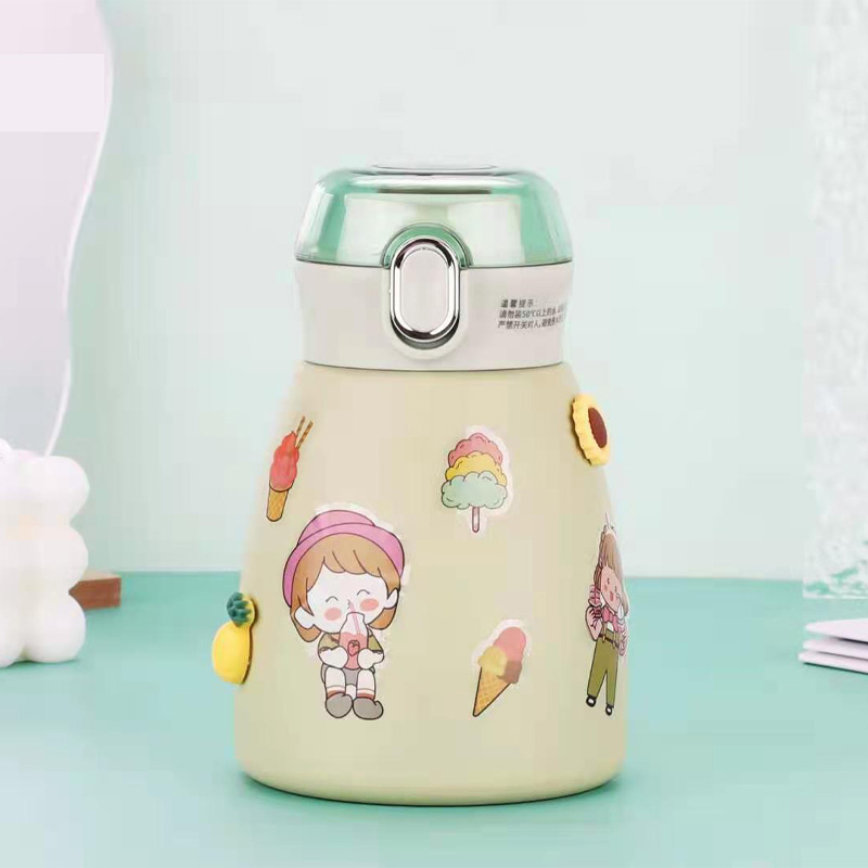 Picture of 450ml Big Belly Children's Thermos Cup Women's Good-looking Simple Cute Creative Portable 304 Children's Cup Gift with sticker(randomly 1pcs)