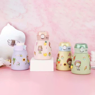 Picture of 450ml Big Belly Children's Thermos Cup Women's Good-looking Simple Cute Creative Portable 304 Children's Cup Gift with sticker(randomly 1pcs)
