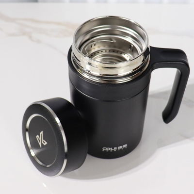 Picture of 304 coated hot and cold stainless steel drinking cup, anti-fall, anti-scalding, large-capacity mug, office cup, 500ml(316 coated blue)