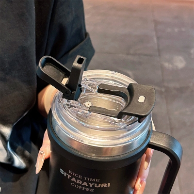 Picture of 1 pcs Stainless Steel Coffee Mug Portable Tea Coffee Milk Cup Thermal Insulation Brief Anti-Fall Cappuccino Latte Mugs(500ml with straw)