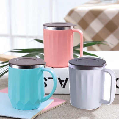Picture of 1 pcs Stainless Steel Coffee Mug Portable Tea Coffee Milk Cup Thermal Insulation Brief Anti-Fall Cappuccino Latte Mugs(paste new)