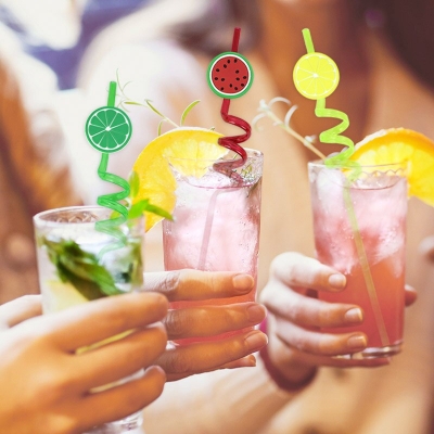 Picture of 4PCS Cartoon Unicorn Mermaid Flamingo Strong Party Decoration Colorful Fruit Style Straw/Reusable Straws Smoothie Drinking Straws for Milkshakes(Multicolor)