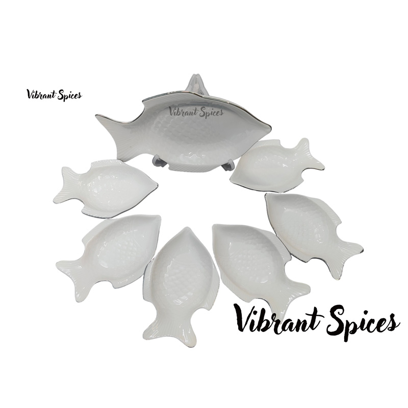 Picture of Fish design 7 Pcs Sweet Bowl Set Including Serving Dish , Oven Proof porcelain Ceramic Porcelain Snack Bowl Set,Ceramic Firni Set & bati, Soup & Firni Bati(7pcs set fish design)