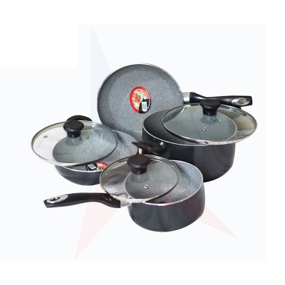 Picture of Kiam-Marble Non Stick 7 Pcs Cookware Set Marble Coating Layers For Superior Release -Marbel Coated,1Pcs Casserol,1Pcs Fry pan,1Pcs Korai,1Pcs Milk pan,With 3Pcs Lid(Multicolor)