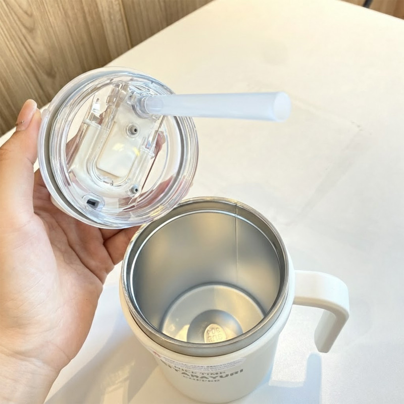 Picture of 1 pcs Stainless Steel Coffee Mug Portable Tea Coffee Milk Cup Thermal Insulation Brief Anti-Fall Cappuccino Latte Mugs(500ml with straw)