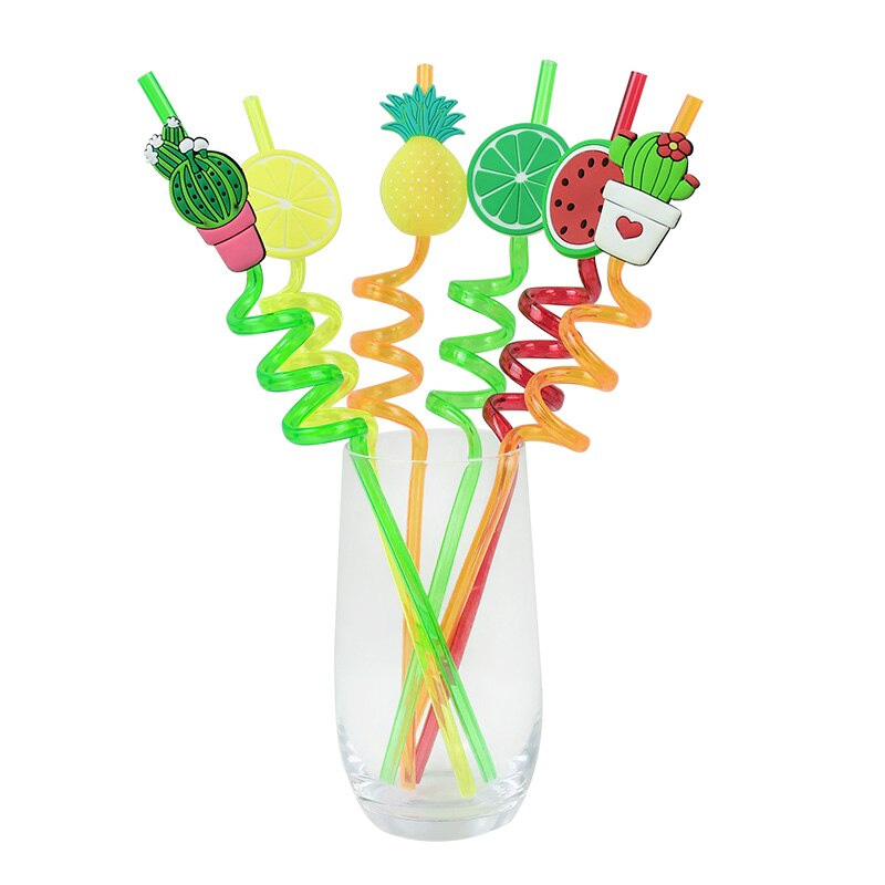 Picture of 4PCS Cartoon Unicorn Mermaid Flamingo Strong Party Decoration Colorful Fruit Style Straw/Reusable Straws Smoothie Drinking Straws for Milkshakes(Multicolor)