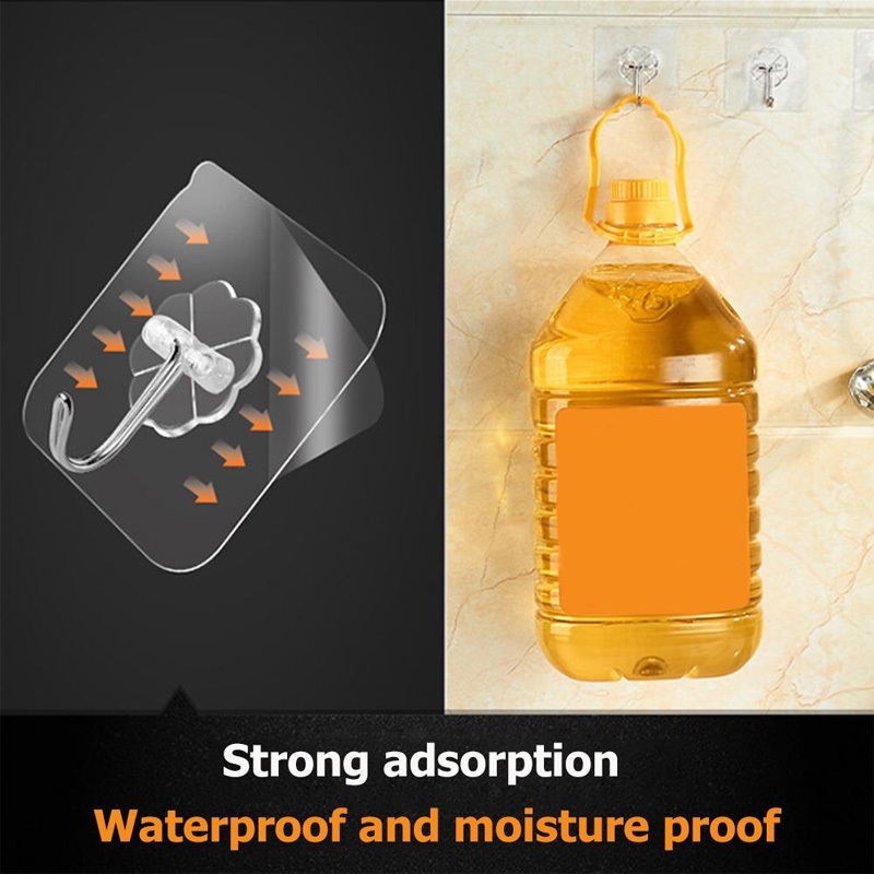 Picture of 05/10/20 Pcs Hooks Transparent Strong Self Adhesive Door Wall Hangers Hooks Suction Heavy Load Rack Cup Sucker for Kitchen Bathroom and all tiles wall(5 pcs adhisive hook)