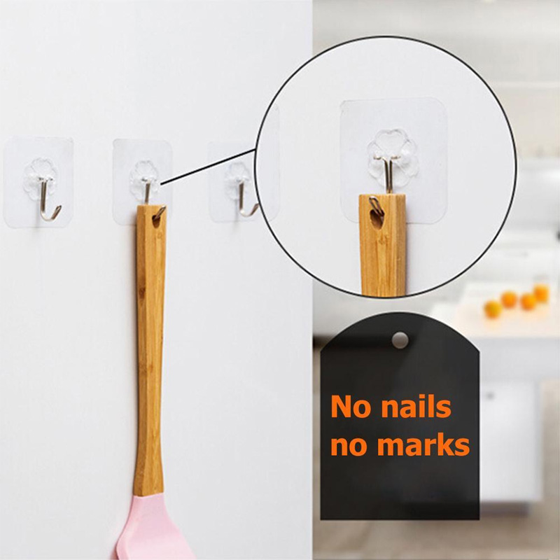 Picture of 05/10/20 Pcs Hooks Transparent Strong Self Adhesive Door Wall Hangers Hooks Suction Heavy Load Rack Cup Sucker for Kitchen Bathroom and all tiles wall(10pcs adhisive hook)