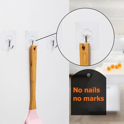 Picture of 05/10/20 Pcs Hooks Transparent Strong Self Adhesive Door Wall Hangers Hooks Suction Heavy Load Rack Cup Sucker for Kitchen Bathroom and all tiles wall(10pcs adhisive hook)