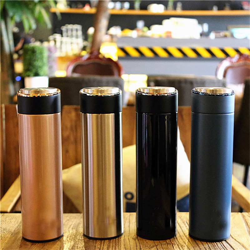 Picture of Double Layer Thermos Water Bottle 500ml without led temperature High Quality Stainless Steel Vacuum Flask Thermal Cup Coffee Travel Business Mug - Water Bottle(black+golden)