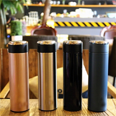 Picture of Double Layer Thermos Water Bottle 500ml without led temperature High Quality Stainless Steel Vacuum Flask Thermal Cup Coffee Travel Business Mug - Water Bottle(black+golden)