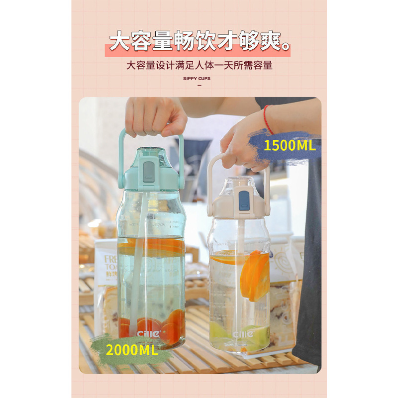 Picture of new 1800ml portable water cup straw bucket with novel shape ton bucket frosted space Cup large capacity color cup(2000ml bottle)