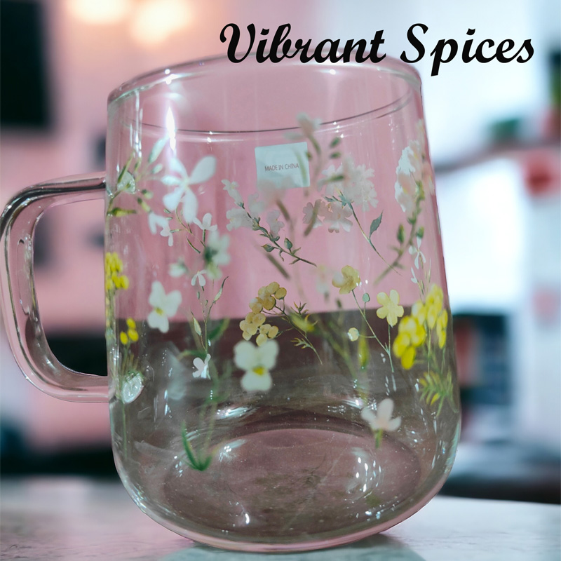 Picture of Heat-resistant thickened  glass cup with simple large-capacity drinking cup tea cup household transparent cup men and women tea 4pcs  set(floral design 520ml 4 pcs)