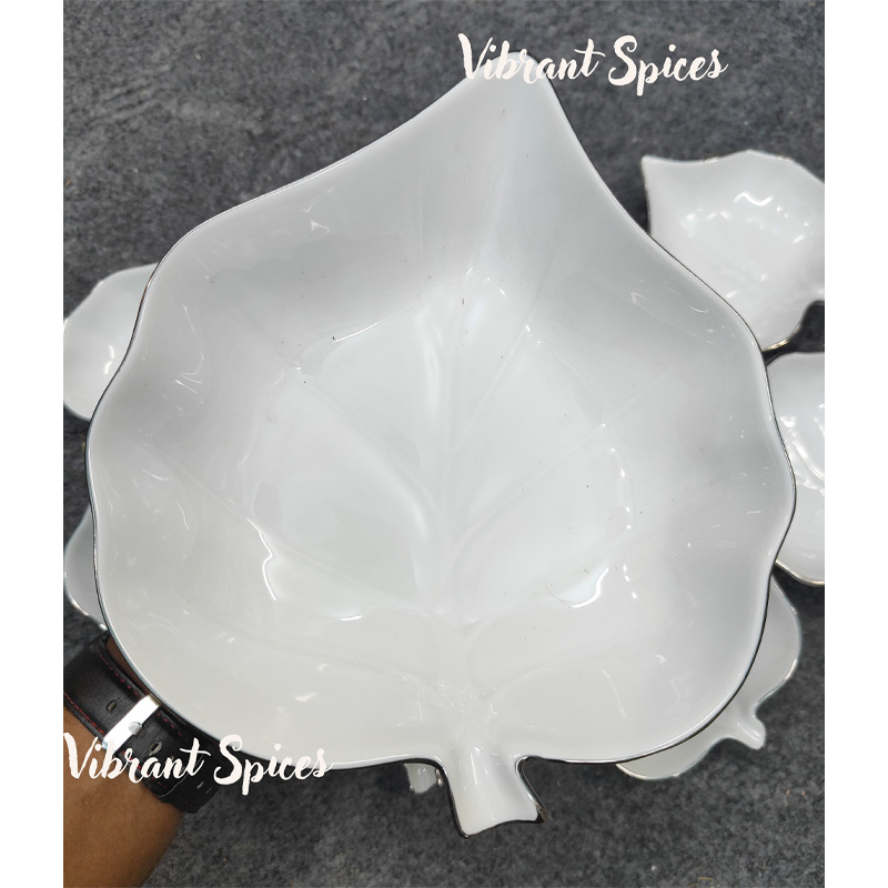 Picture of new leaf design 7 Pcs Sweet Bowl Set Including Serving Dish , Oven Proof porcelain Ceramic Porcelain Snack Bowl Set,Ceramic Firni Set & bati, Soup & Firni Bati(7 pcs pan pata design)