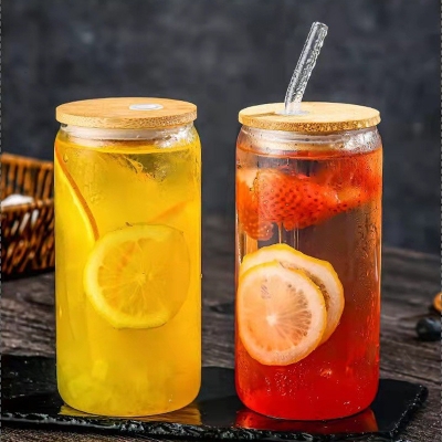 Picture of Glass water cup high-value net red water cup ins wind large-capacity thick straw glass office milk tea cup(540ml clear glas mug)