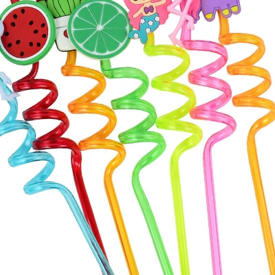 Picture of 4PCS Cartoon Unicorn Mermaid Flamingo Strong Party Decoration Colorful Fruit Style Straw/Reusable Straws Smoothie Drinking Straws for Milkshakes(Multicolor)