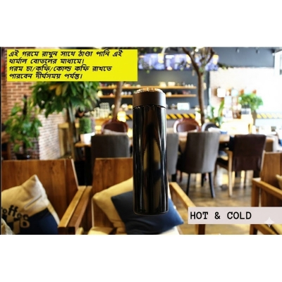 Picture of Double Layer Thermos Water Bottle 500ml without led temperature High Quality Stainless Steel Vacuum Flask Thermal Cup Coffee Travel Business Mug - Water Bottle(black+golden)