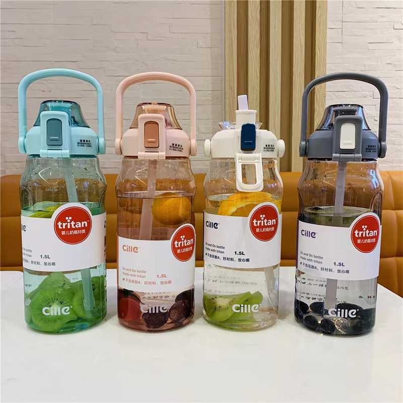 Picture of new 1800ml portable water cup straw bucket with novel shape ton bucket frosted space Cup large capacity color cup(2000ml bottle)