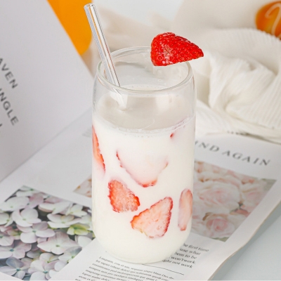 Picture of Glass water cup high-value net red water cup ins wind large-capacity thick straw glass office milk tea cup(540ml clear glas mug)