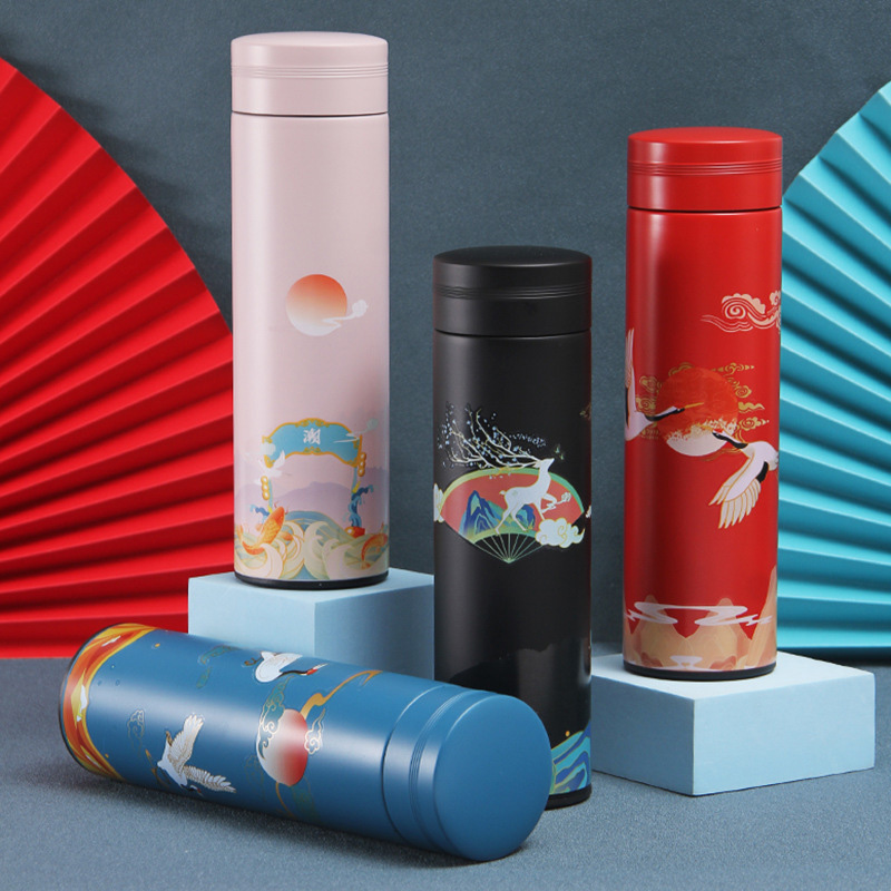 Picture of Creative Chinese Style Straight Cup Business Office Tea Cup Retro Style Double Stainless Steel Thermos Cup water bottle(multicolour random)