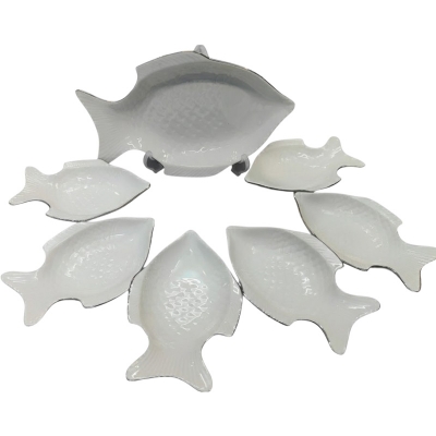Picture of Fish design 7 Pcs Sweet Bowl Set Including Serving Dish , Oven Proof porcelain Ceramic Porcelain Snack Bowl Set,Ceramic Firni Set & bati, Soup & Firni Bati(7pcs set fish design)