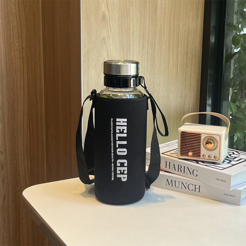 Picture of glass Water Bottle with Time Marker Creative Large Capacity Leakproof Drink Bottle(glass bottle 1100ml)