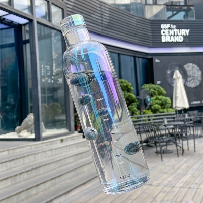 Picture of New 1000ml glass Water Bottle with Time Marker Creative Large Capacity Leakproof Drink Bottle(1000ml new shape)