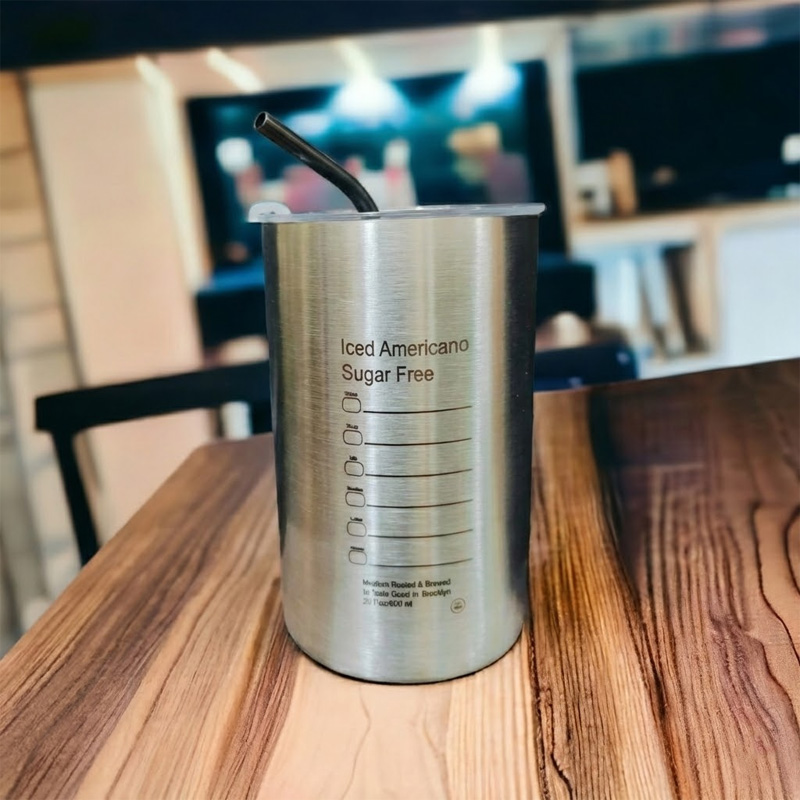 Picture of American ins style double layer stainless steel coffee cup insulated cup straw cup home office men and women portable cup bottle FOR BOYS AND GIRLS(400ml black new)